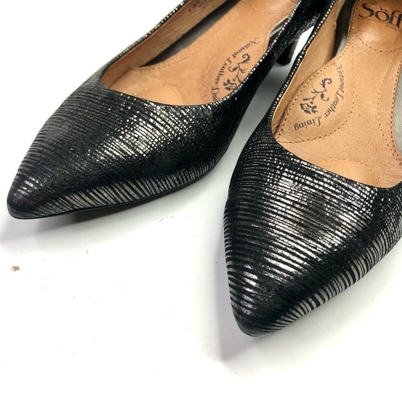 Sofft Altessa kitten heel black metallic silver stripes leather pointy toe 6.5 - Picture 8 of 11